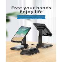 Aluminum adjustable full foldable qi 2 in 1 smart fast 2-coil android charger cell phone tablet wireless charging stand